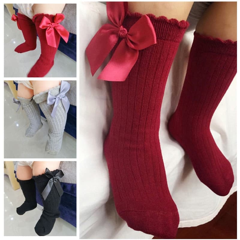 Meias Arco Verão Primavera Malha Bebê Recém-Nascido Meninas Crianças Para O Natal Inverno Antiderrapante Terry Algodão S