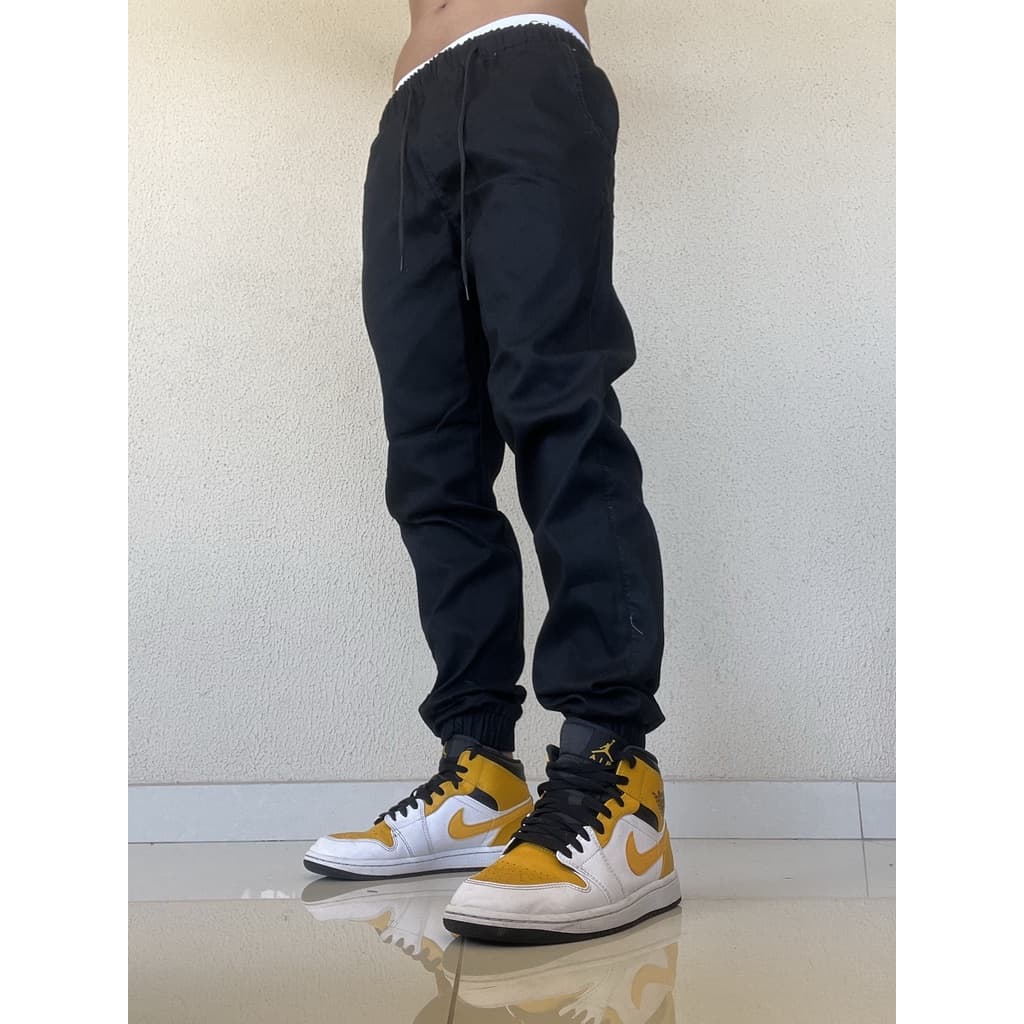 Calça Jeans Sarja Masculina Jogger Zoo  Com Punho Laycra Jogue Slim Apertada Preta