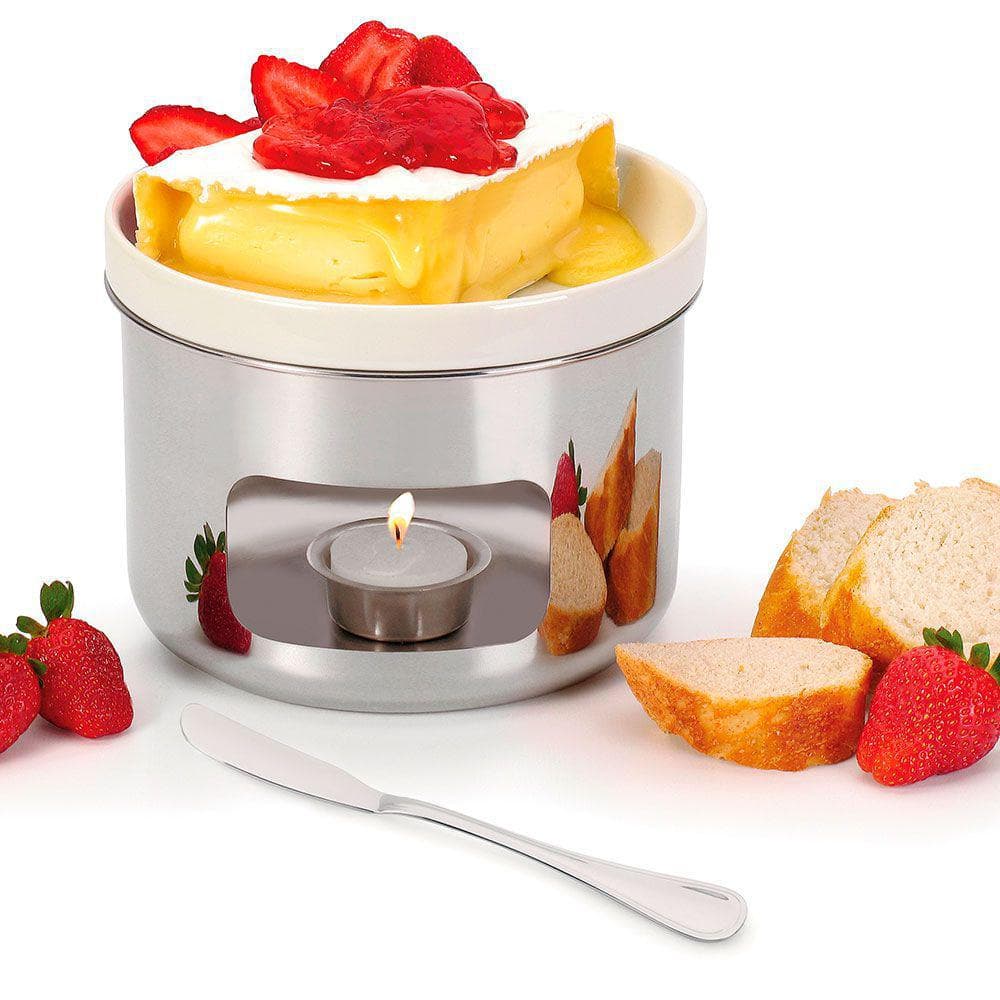 Aparelho Fondue Brie Porcelana Com Espátula Base Inox Forma