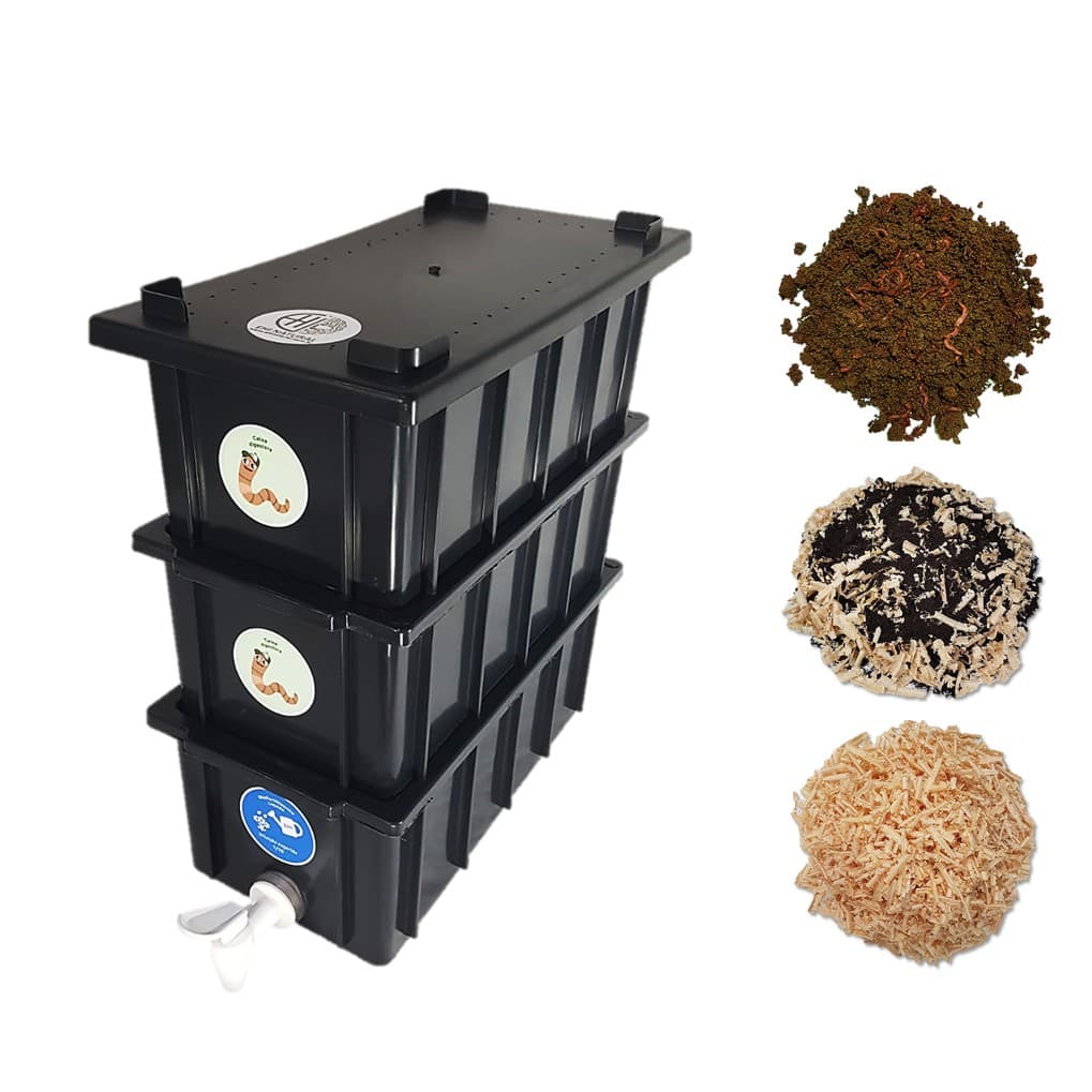 Kit Completo - Mini Composteira Doméstica Minhocário 4 L