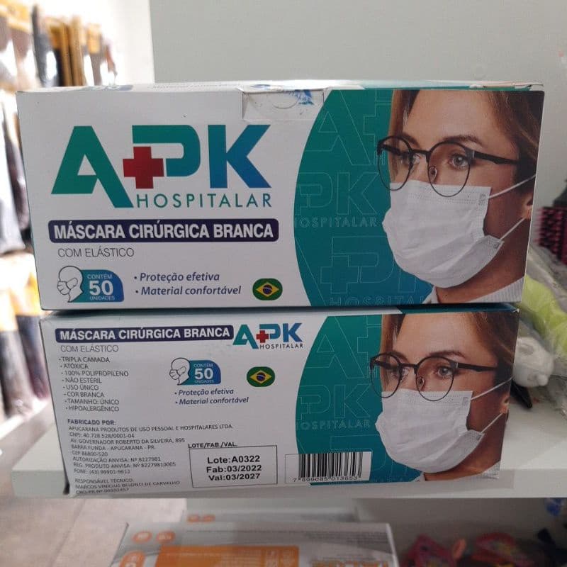 Máscaras APK Branca Tripla Aprovado ANVISA - Caixa com 50 unds