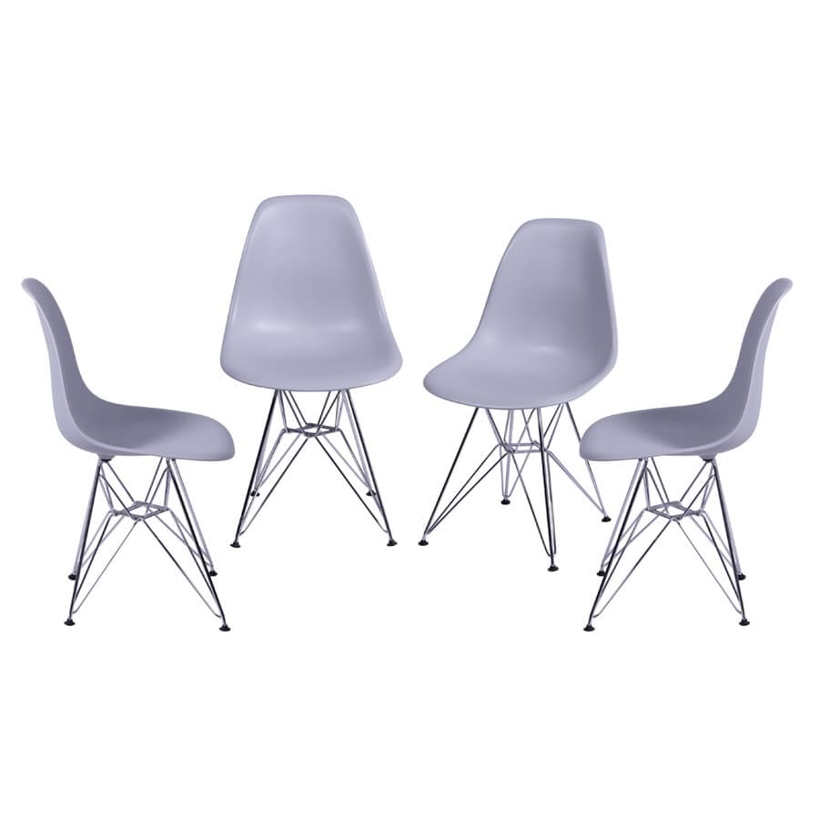 Kit 4 Cadeiras de Jantar DKR Eames Boxbit Base Cromada para Escrivaninha / Sala de Jantar