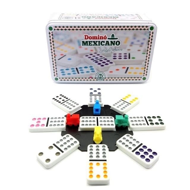 Jogo De Dominó profissional Mexicano 91 Peças de pedra na Lata Completo com trenzinhos