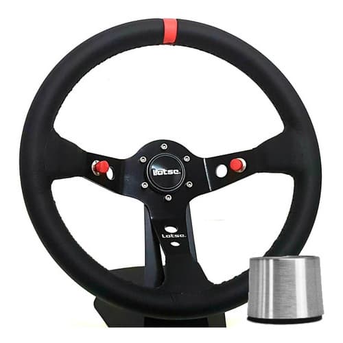 Volante Esportivo Lotse Dakar Couro Tarja Vermelha + Cubo de Instalação