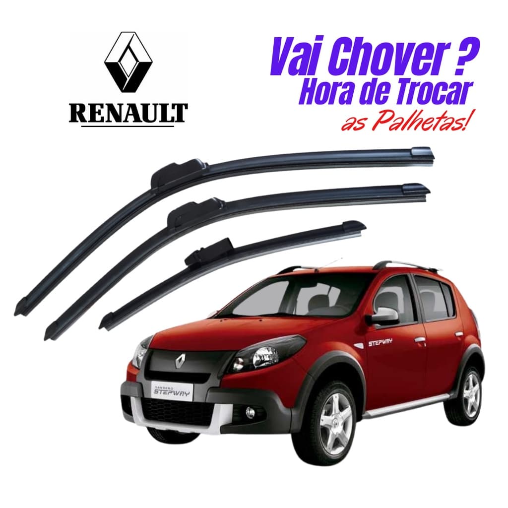Kit Palheta Limpador Parabrisa Dianteiro + Traseiro Renault Sandero 2008 á 2014