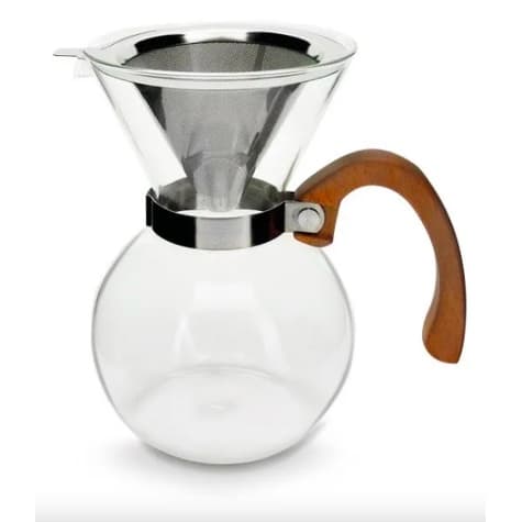 Passador De Cafe Vidro 650ml Alca Madeira Coador Inox
