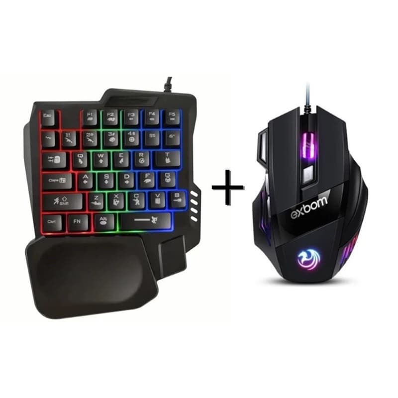 Kit Teclado e Mouse Gamer Luminoso Ergonômico Teclado de Uma Mão Promoção