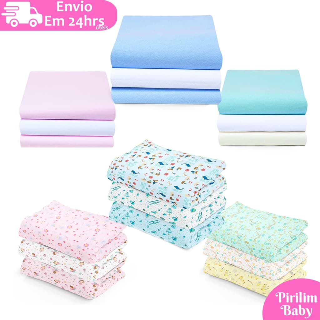 Kit 3 Cueiros Bebê Flanelado Estampado e Liso 100% algodão