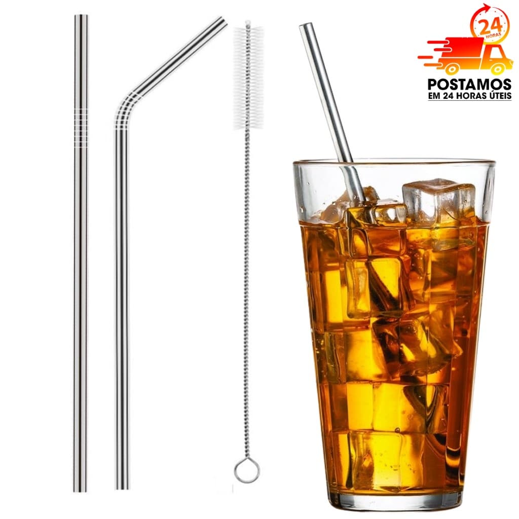 Canudo curvado ou reto em aço inox ecologico escovinha avulso reutilizavel limpador