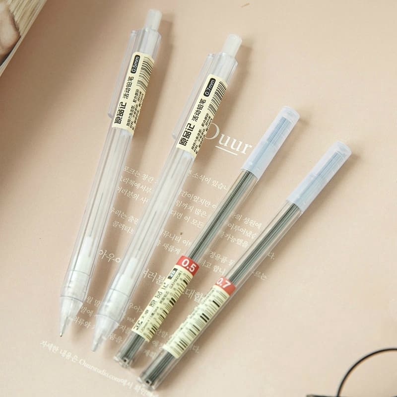 Lápis Mecânico Estilo MUJI 0,5mm Transparente Automático