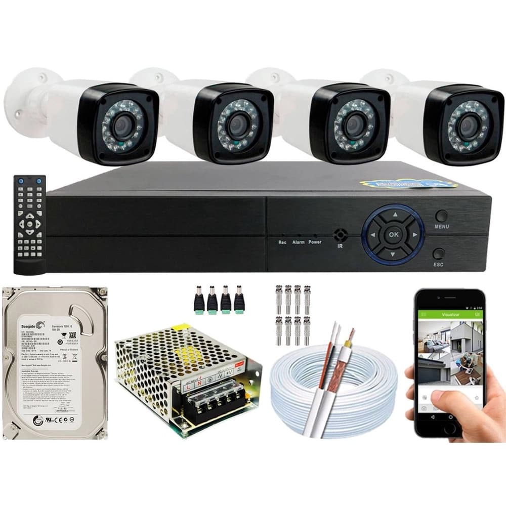 Kit Cftv 4 Câmeras Segurança 2mp 1080p 20m Dvr Full Hd 4 Ch - B01