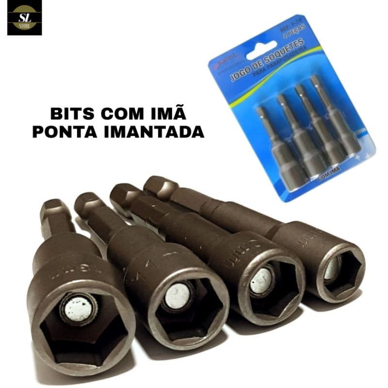 Jogo Soquetes 4 Peças 8mm/ 10mm/ 11mm/ 13mm Com Imã Para Parafusadeira Barato