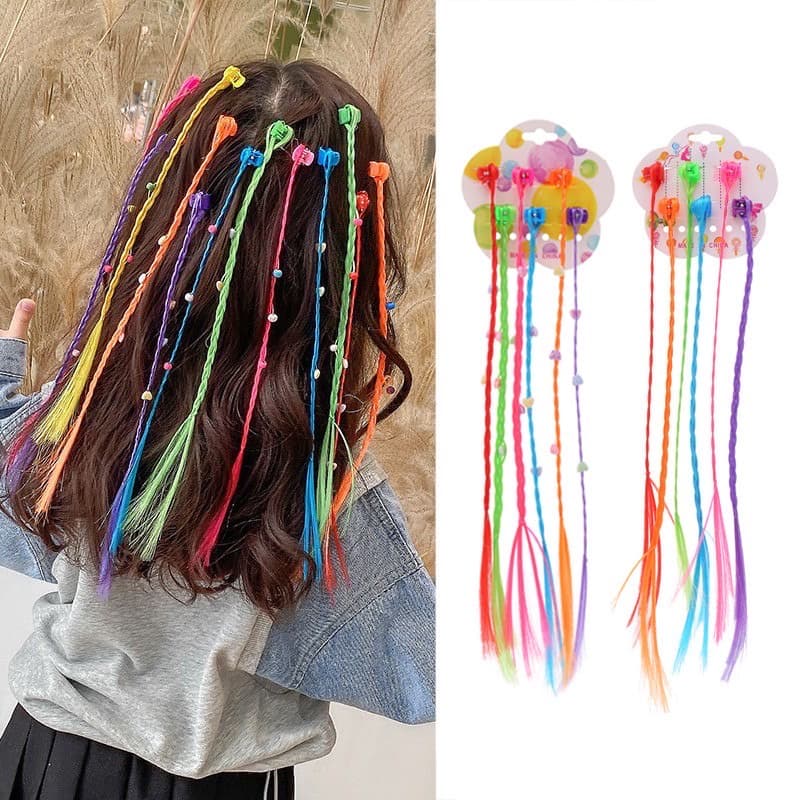 Kit Cartela com 6 mechas coloridas para o cabelo com presilhas