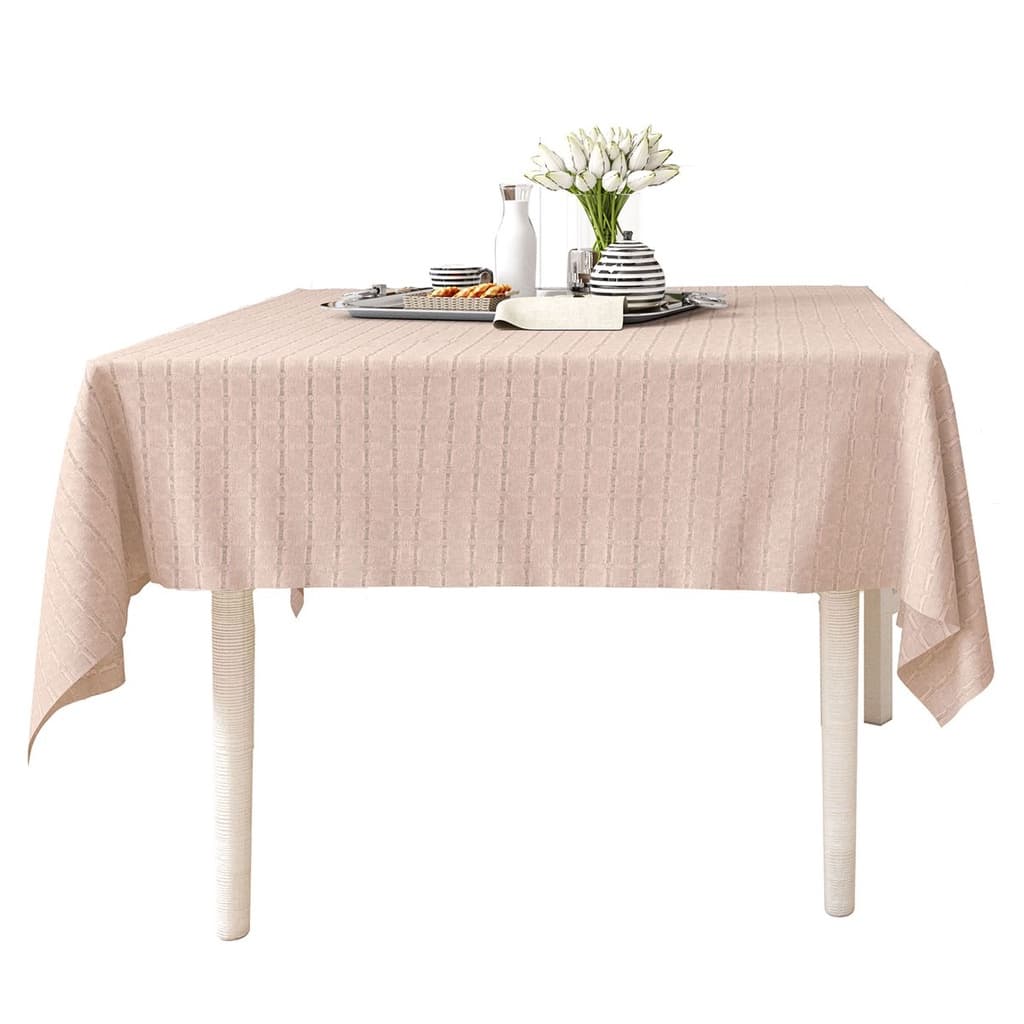 Toalha de Mesa Bege Lisa Texturizada Quadrada 1,40m x 1,40m Tecido Jacquard