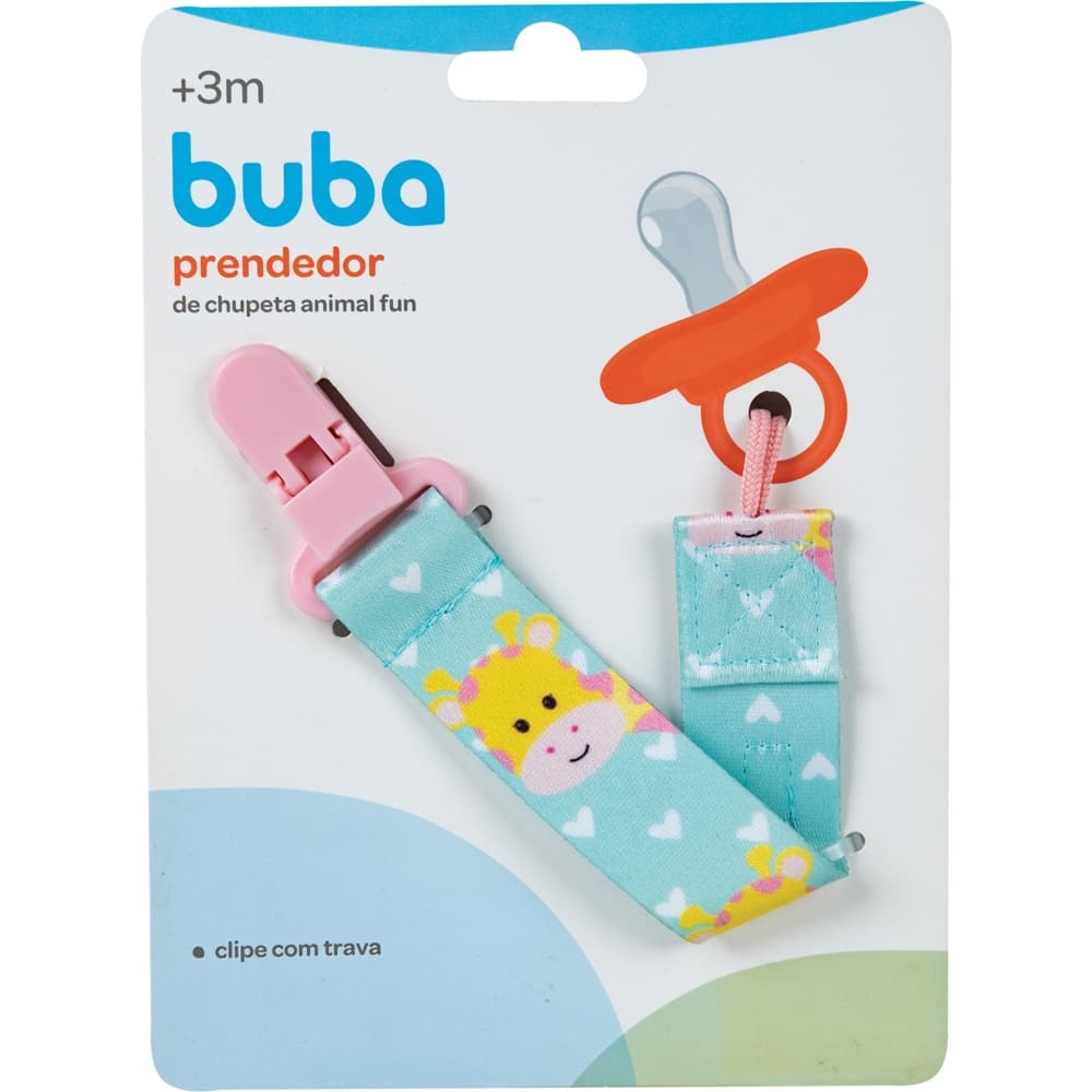 Prendedor Chupeta Bebe Com Cordao Clipe Facil Prender Fun 26cm Girafa Buba 12049