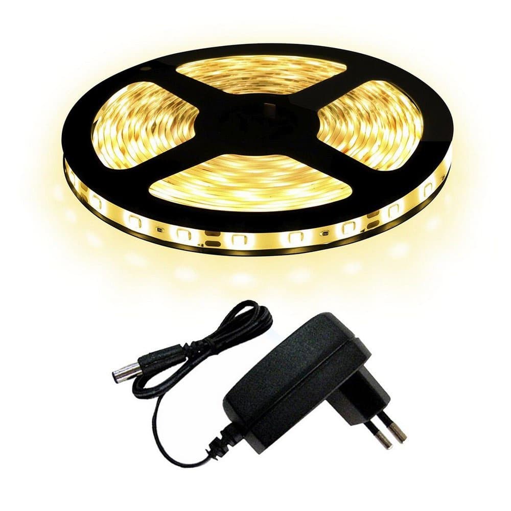 Fita De Led 5050 Branco Quente 300 Leds 5 Metros Com Fonte