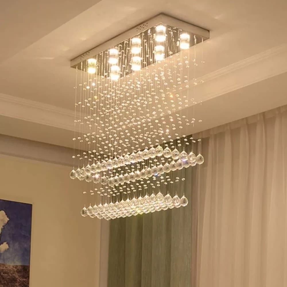 Lustre Torre De Cristais Para Sala De Jantar/estar  Base De Inox Polido 67x20cm