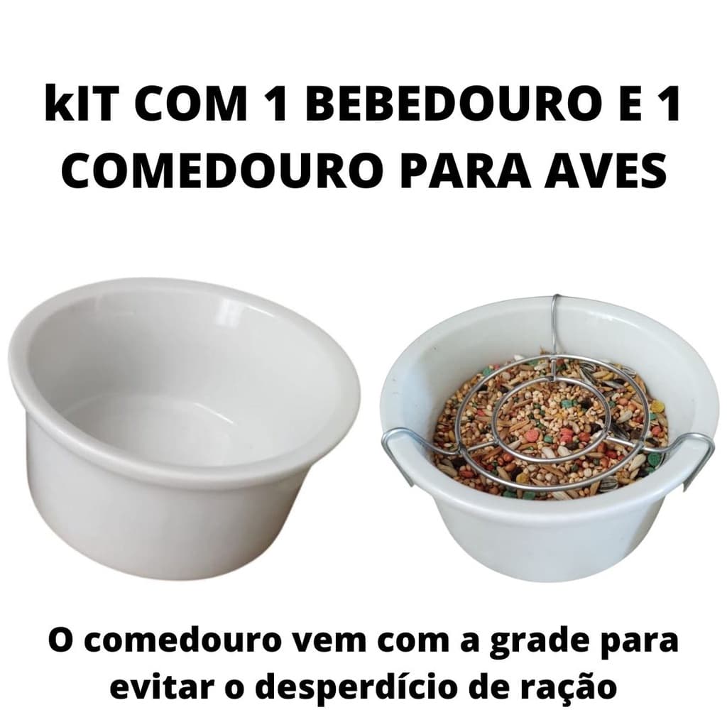 Kit Com 1 Comedouro E 1 Bebedouro P/ Aves De Porcelana 150ml
