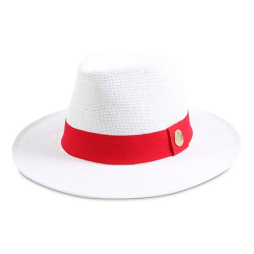 Chapéu Estilo Panamá Shantung Faixa Vermelha Aba 7cm
