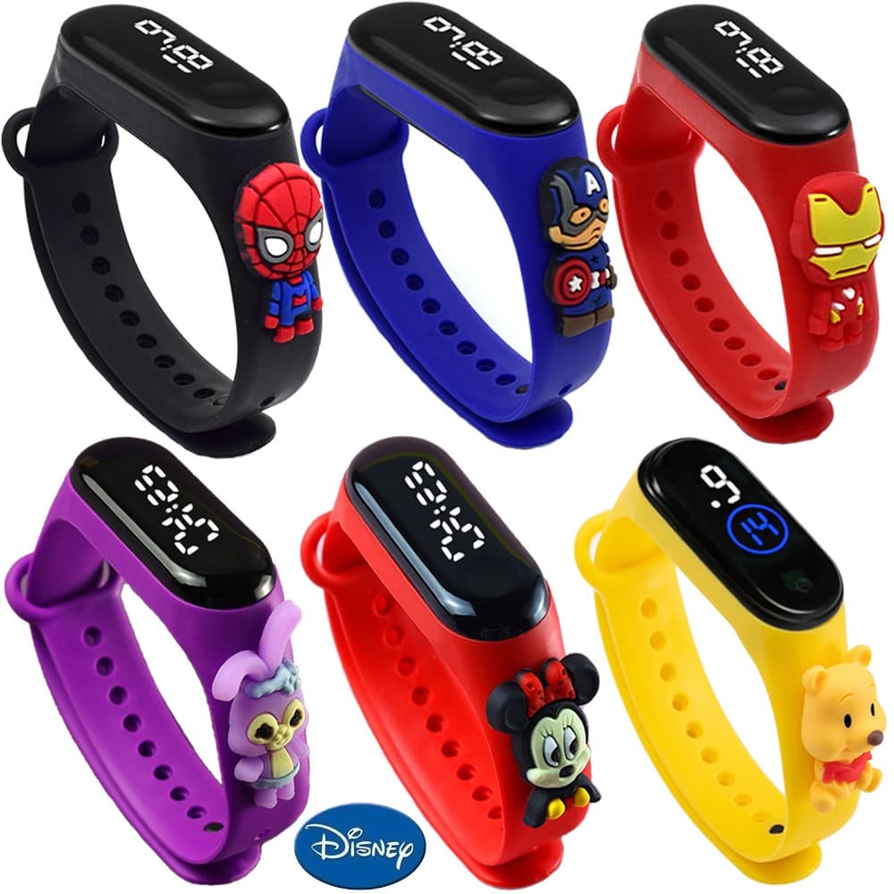 Relógio Digital Led Infantil Disney Heróis Envio Imediato