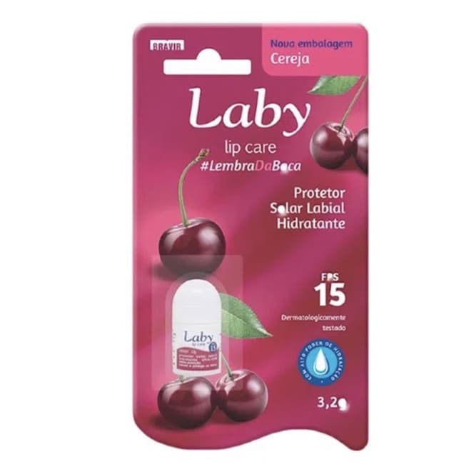 Protetor Solar Labial Laby Cereja Pushampoo Pull Stick Fps15 3,2G - Laby