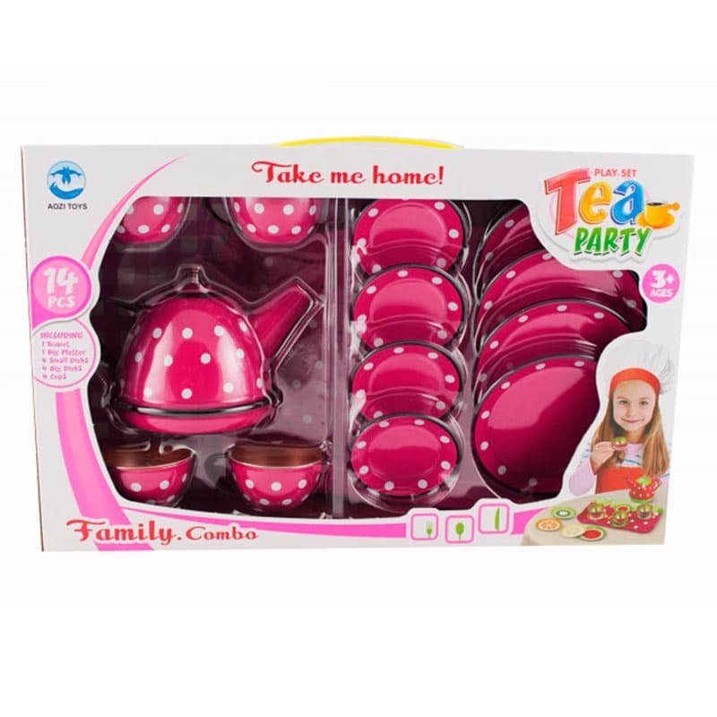 Kit De Chá Infantil em Metal Com 14 Peças Estampa de Bolinhas Childrens Tea Set