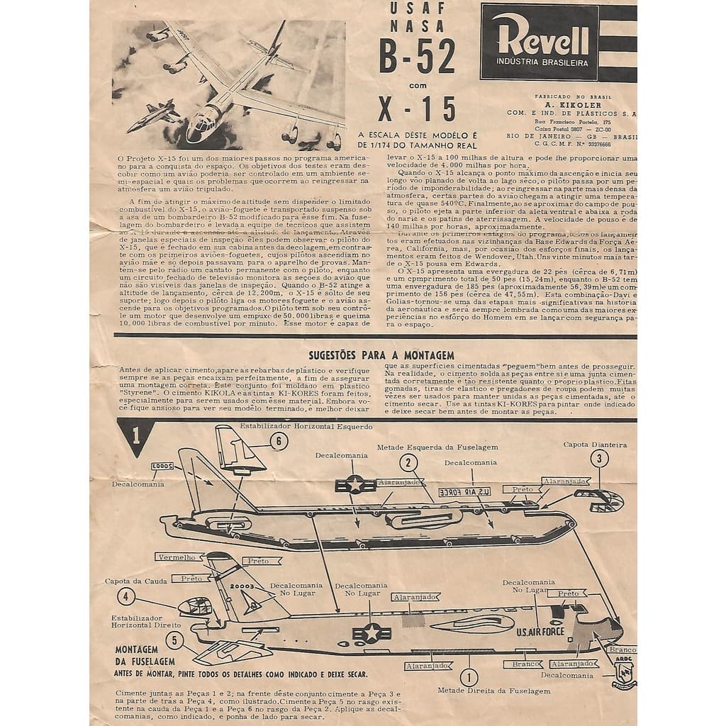 Manual Revell Antigo Usaf Nasa B 52 Com X 15 Original Avião Plastimodelismo