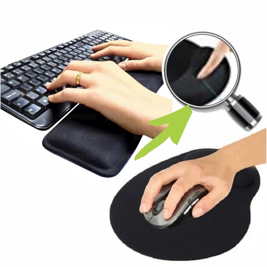 Mouse pad Ergonômico com Apoio de Pulso + apoio de punho para teclado preto Antiderrapante Conforto Escritório