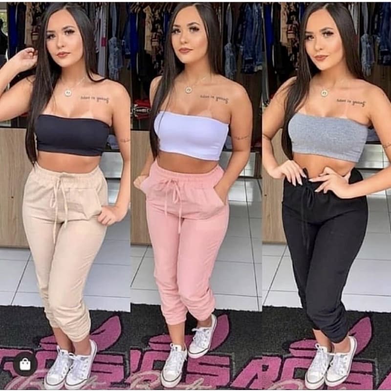 Calça Jogger Feminina Bengaline Cintura Cortão Com Bolsa Blogueira Moda ! !