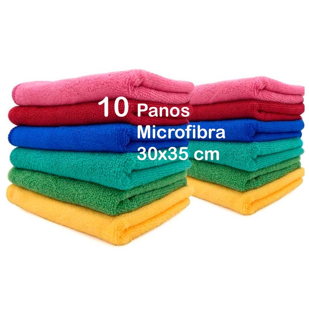 Kit com 10 Panos de Microfibra 30cmx35cm Pano mágico não solta fiapos anti riscos enxuga muito