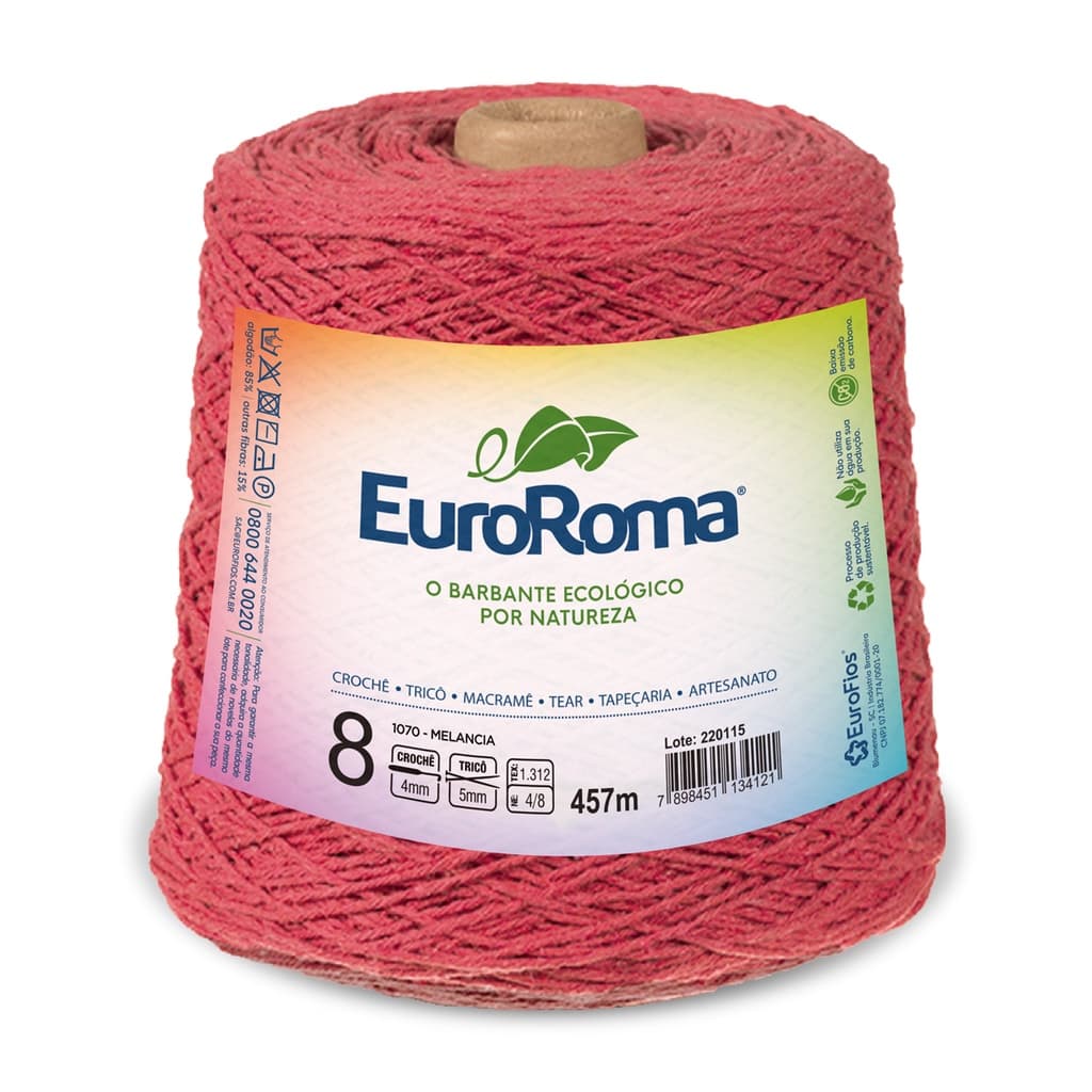 Barbante EuroRoma Colorido n°8 600 gramas.