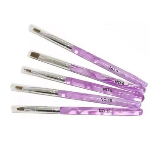 Kit 5 Pincéis Unhas Gel Naturais Tips Manicure Pincel - Tamanhos 4, 6, 8, 10 ,12