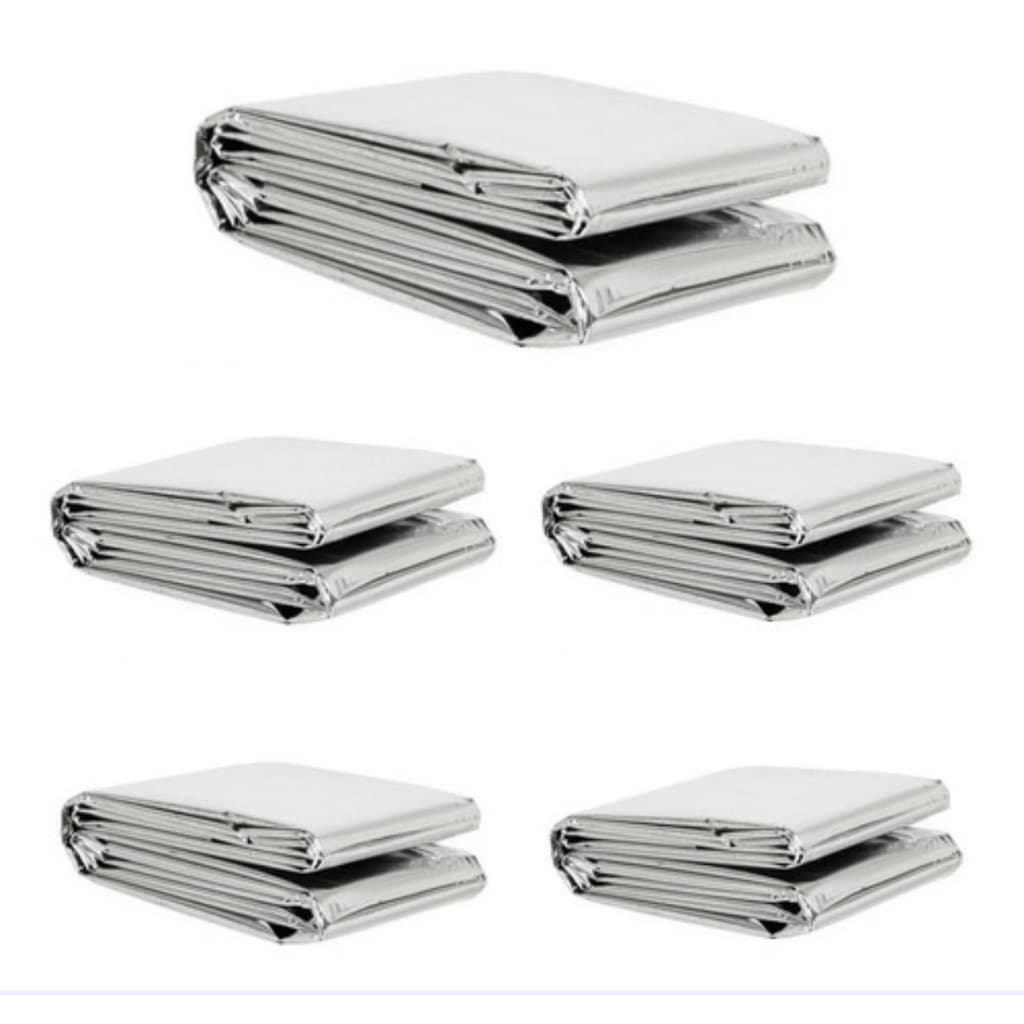 Kit 5 Cobertor Manta Térmica Aluminizado Isolante Emergência Resgate Acampamento Camping Hipotermia Doação Estética