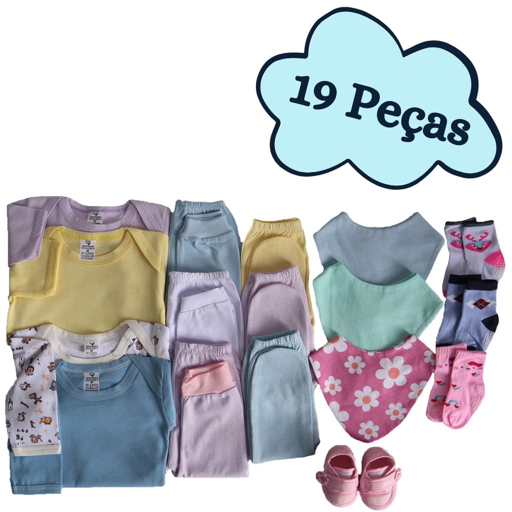 Kit C/19 Peças Roupas Bebê Body + Mijao Enxoval Maternidade