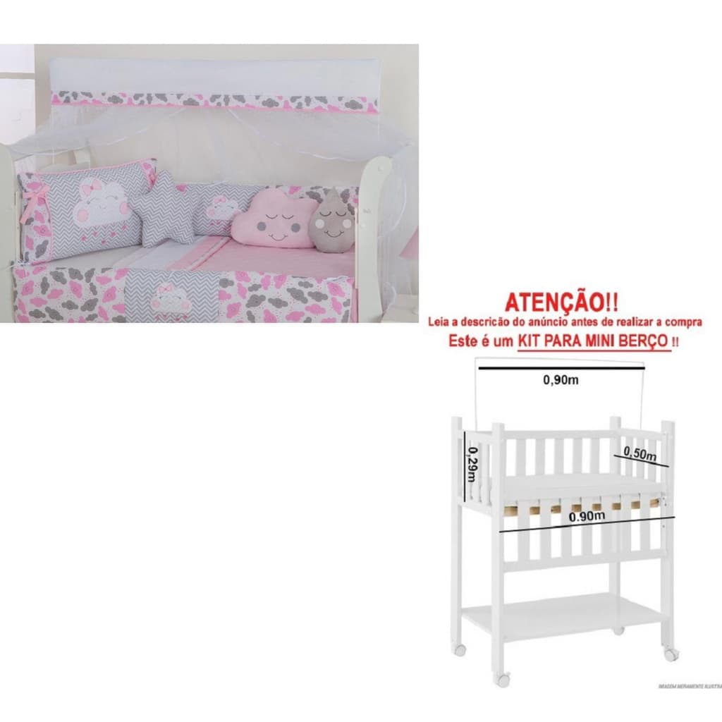 Kit Protetor Mini Berço Chuva De Amor 12 Pçs Menina Menino