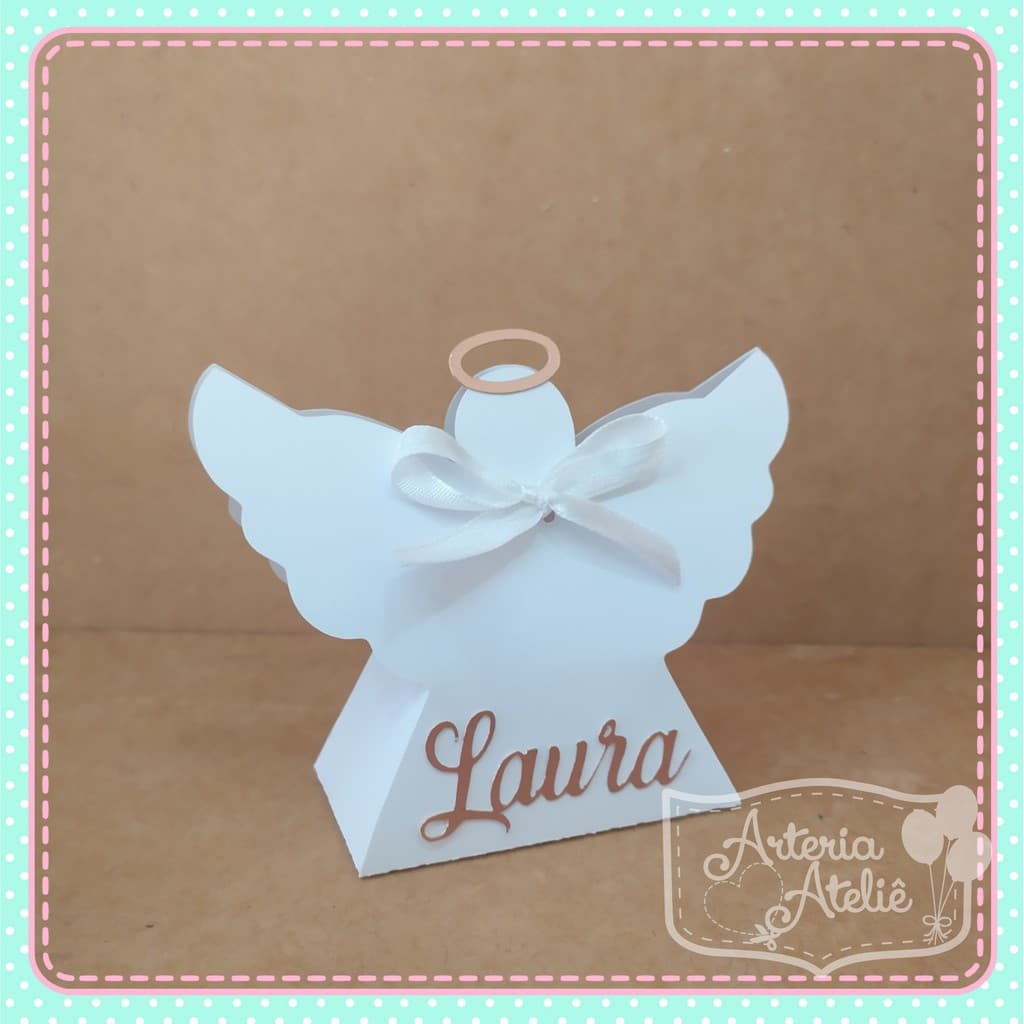 Caixa Anjinho anjo Lembrancinha Batizado Eucaristia Crisma Divino Espírito Santo personalizados Batismo Dourado prata