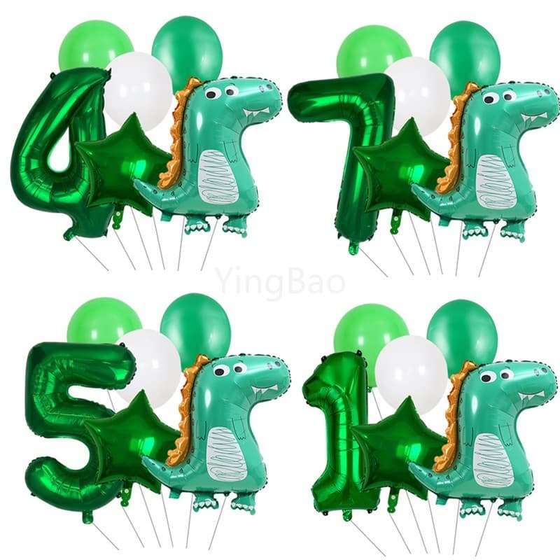 6 Pçs/Set Dinossauro Balões 32 Polegadas Número Digital Balão Foil Cor Verde Crianças Festa De Aniversário Decoração