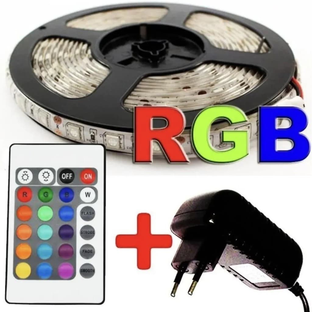 Fita Led Rgb 5050 Rolo 5m 300 Leds Ip65 + Controle + Fonte