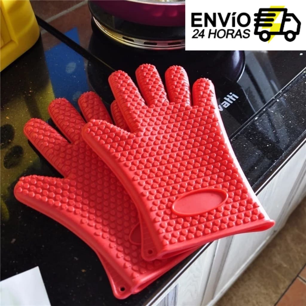 Kit Par de Luvas Térmicas De Cozinha Forno Fogão Silicone 5 Dedos Lavável Anticalor até 230 Graus