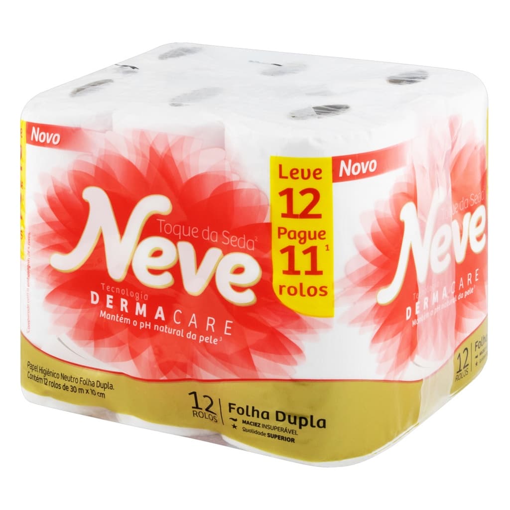 Papel higiênico Neve Toque da Seda folha dupla 30 m de 12 un