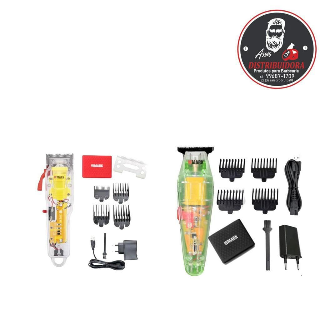 Maquina De Cortar Cabelo Wmark Ng-108 Profissiona e Maquina De Acabamento Wmark Ng Transparente Verde