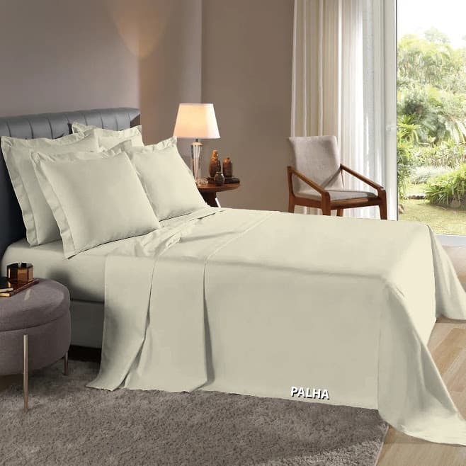 Jogo De Lençol  Casal Cama Box Queen  3 Peças Tecido Percal flex 400 fios na cor Palha com Elástico