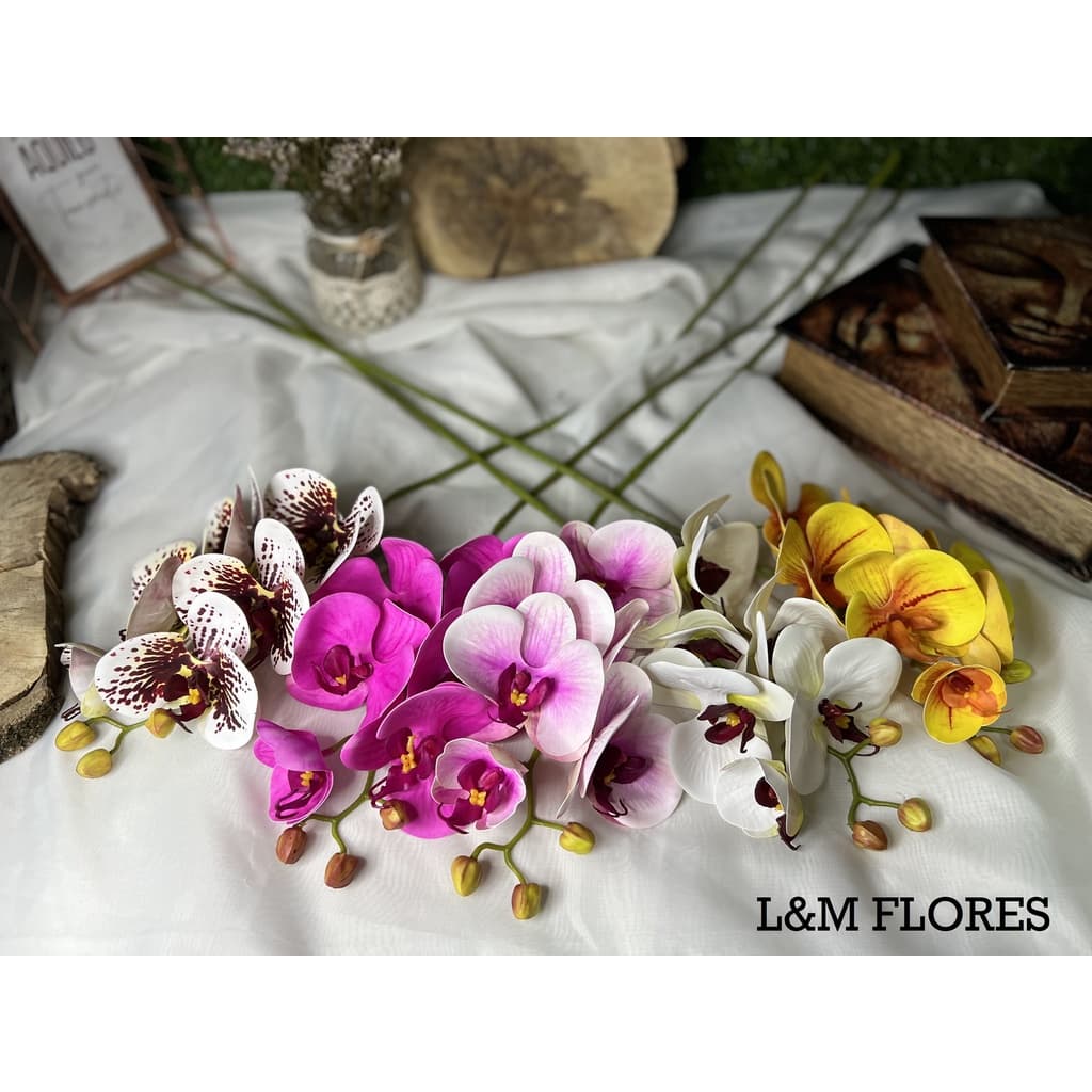 Galho Flor de Orquídea em Silicone artificial com 6 flores ideal para arranjos e decoração
