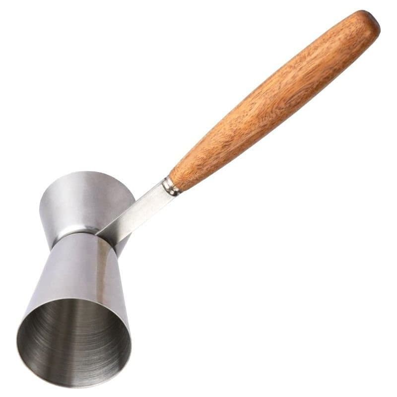 Copo Dosador Duplo Bebidas Drink Inox 50/25 ml Cabo Madeira