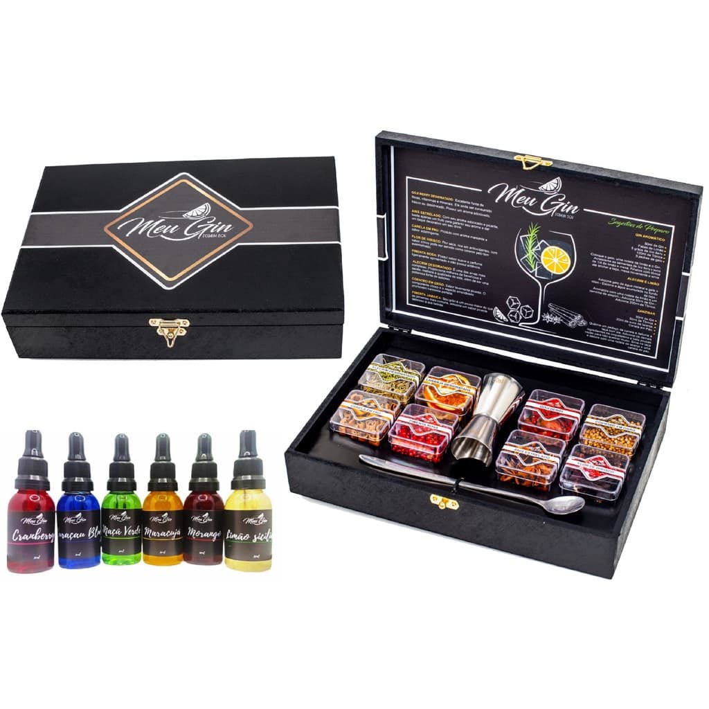 Kit Gin Tônica 8 Especiarias + Dosador + Colher + Kit 6 Xaropes