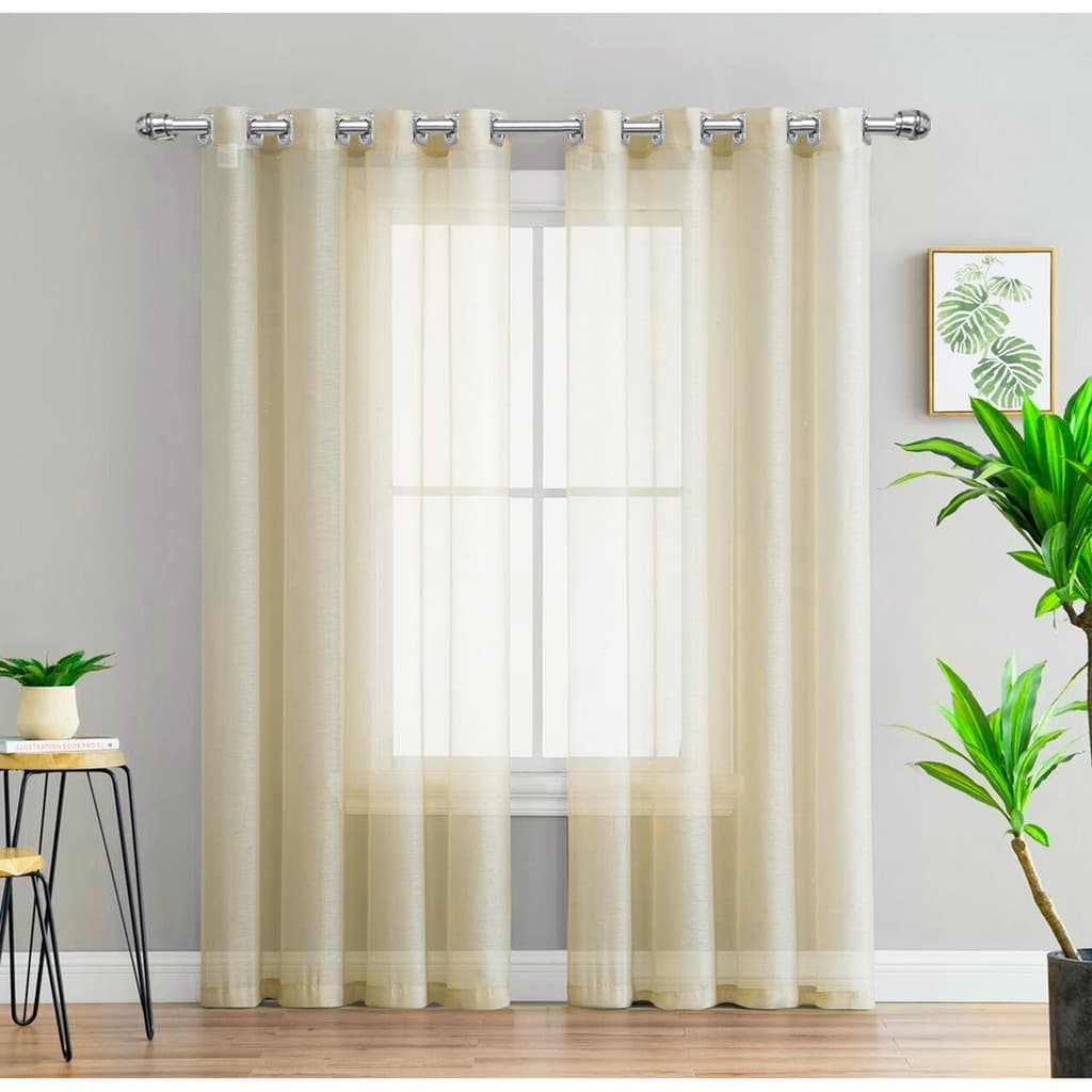 CORTINA 4,00X2,70 DE VOIL LISO Bege com ilhós cromado- Cortina Para janela de Sala ou Quarto