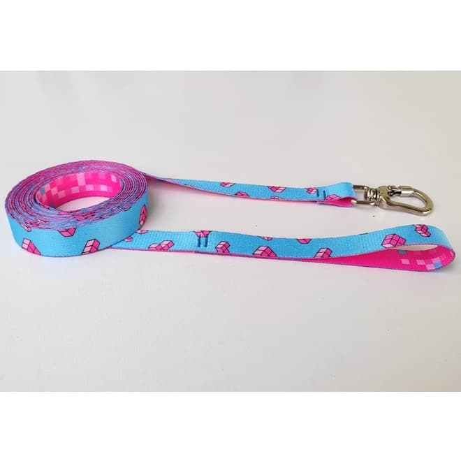 Guia Longo Para Cães - Azul Claro com detalhes em Rosa