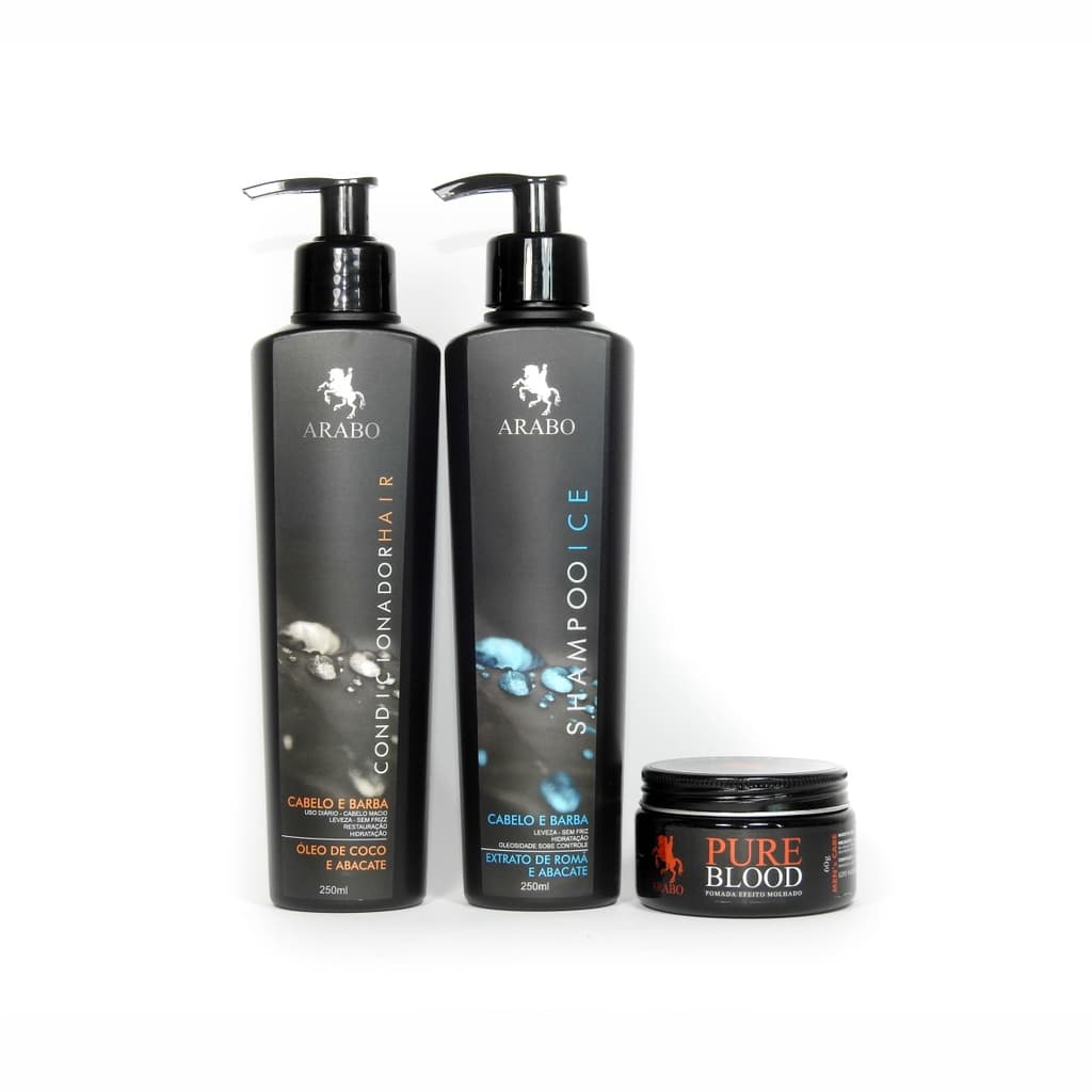 Kit Shampoo Ice, Condicionador 2x1 Máscara p/ Barba e Pomada