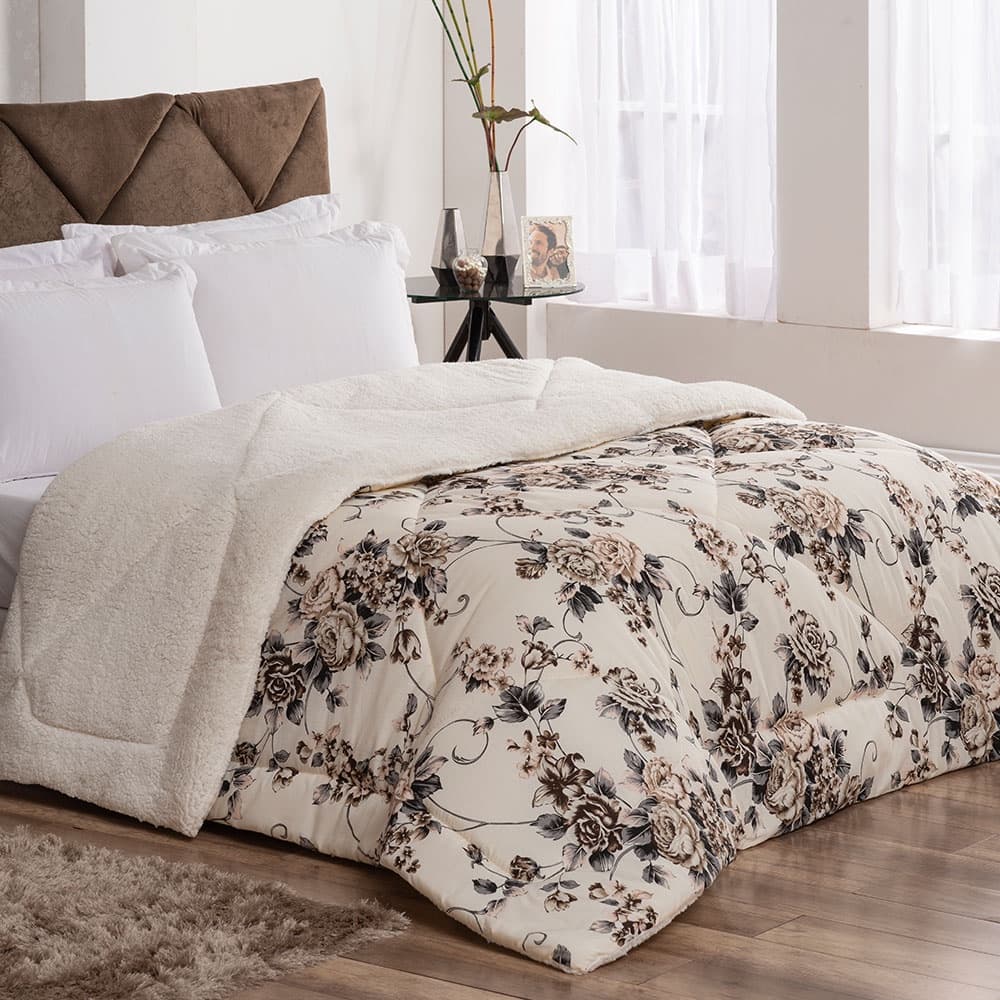 Coberdrom Edredom Casal Queen Dupla Face Estampado Sherpa Pele de Carneiro Quentinho 01 Pç