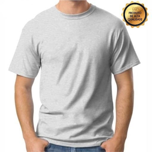 Camiseta Cinza mescla Básica 100% Algodão 30.1 Premium Costura Reforçada